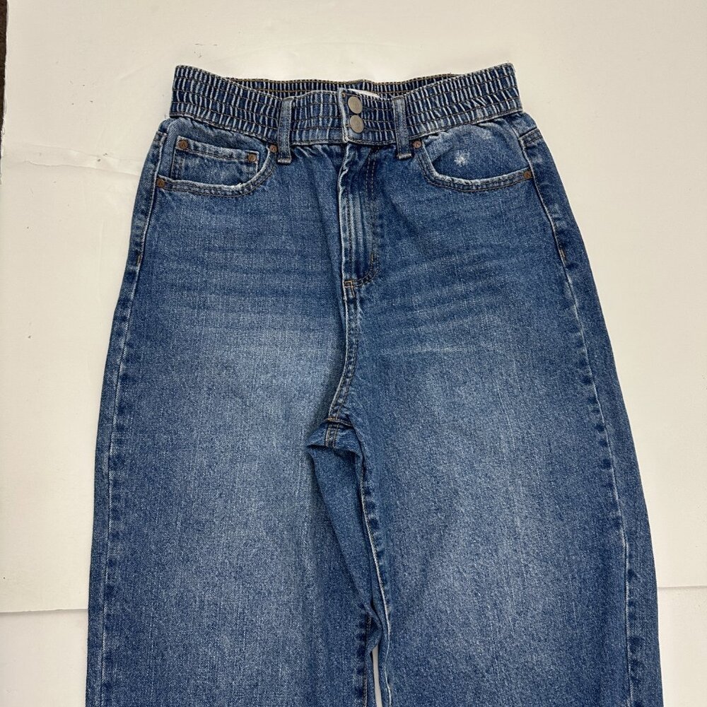 And Now This Snap Button Elastic Waist Barrel Distressed Women size 28 Blue jean - Picture 2 of 5